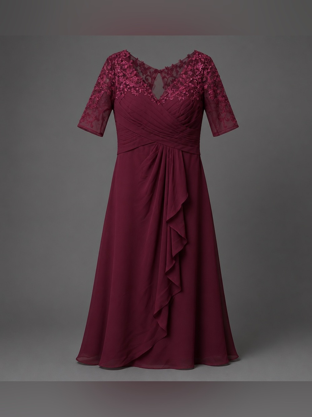 Mother of the Bride Wine Lace-Embellished A-Line Dress